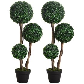 35.5" Ball Boxwood Topiary Tree Artificial Plant in Pot for Indoor & Outdoor Home Decor