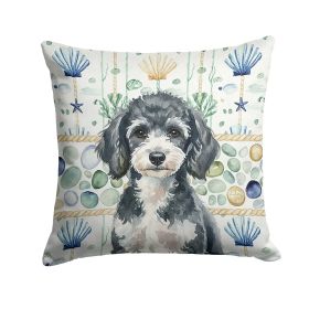 Miniature Parti Poodle Coastal Sea Glass Throw Pillow Decorative Indoor Outdoor Accent Cushion for Couch, Bed or Patio, 14Hx14W