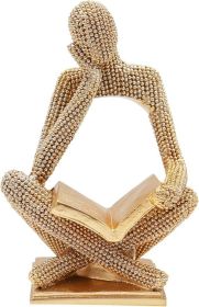 Sparkling Gold Reading Women Statue, Thinker Sculptures, Abstract Art Ornament