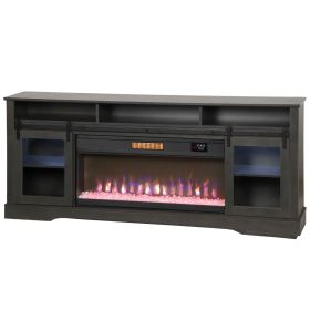 Fireplace TV Stand for TVs Up to 80 Inch, TV Console with Electric Fireplace, Open Storage and Side Cabinets, Gray