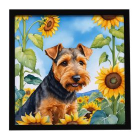 Welsh Terrier in Sunflowers Framed Metal Print Bathroom, Kitchen, Office, Home Decor Wall Art Ready to Hang, Square, 8X8