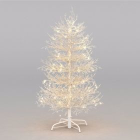 4FT Pre-lit Aspen Fir Artificial Christmas Tree, Hinged Xmas Tree 280 Snow Flocked Branch Tips, 230 Warm White LED Lights, Holiday Coral Christma (Option: 4FT)