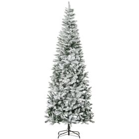 HOMCOM 9ft Unlit Snow-Flocked Slim Pine Artificial Christmas Tree With Realistic Branches And 1084 Tips (Option: GREEN)
