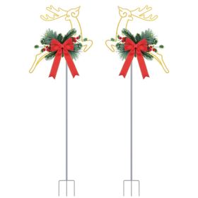 2Pcs Christmas Lighted Reindeer Decoration LED Pathway Stake Lights Battery Powered For Outdoor Garden Lawn Porch Front Door Patio Holiday Decor (Option: 2PCS)