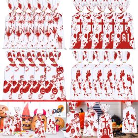 50 PCS Halloween Bloody Treat Bags With Twists Halloween Bloody Hand Pumpkin Themed Cellophane Candy Goodie Bags Ties For Halloween Horror Bloody (Option: 50PCS)