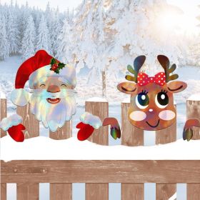 Christmas Fence Peeker Decoration Peeking Santa Claus Elk Garden Yard Decorations Fence Decorations With Sticker Xmas Outdoor Garden Fence Sign O (Option: Red and White)
