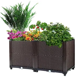 Raised Garden Bed With Self-watering System Rectangle Garden Planter For Garden Patio Balcony Elevated Planter Box For Flowers Vegetables Herbs (Option: 603020cm)