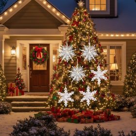 6PCS Set Iron Snowflake Christmas Tree Ornaments 6.1x1.8x6.3in Hanging Pendant Decor For Holiday Party (Option: White)