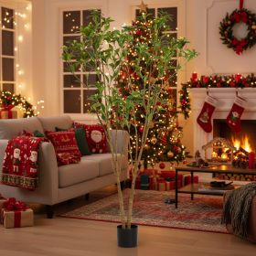 5.2FT Artificial Tree Natural Look Citrus Faux Tree Artificial Floor Plant W Leaves & Flowers For Home Office Patio Decor (Option: GREEN)