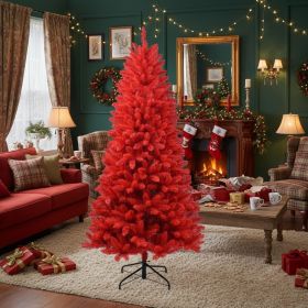 5FT Red Christmas Tree With 624 Tips Artificial Plant PVC Natural With Hinged Branches Stable Metal Stand For Easy Setup Holiday Party Decor (Option: RED)