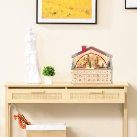 Christmas Advent Calendar with 24 Countdown Drawers and LED Lights, Wooden Advent Calendar House, Battery Operated (Option: Natural Tone-400x150x390 mm)