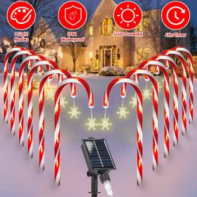 1Set Solar Christmas Candy Cane Lights With 12 Candies 72LEDs Outdoor Christmas Decorations IP44 Waterproof Flickering Pathway Markers String Lig (Option: Snowflake)