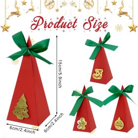 20 Packs Christmas Treat Boxes Goody Boxes Pre-Assembled Triangle Christmas Packing Box Christmas Tree Socks Gold Card Xtmas Cookie Gift Box For (Option: RED)