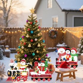 4 Pack Christmas Yard Signs With Plastic Stakes Xmas Train Snowman Christmas Tree Gift Lawn Signs For Yard Fence Garden Lawn Xmas Holiday Outside (Option: 4Pcs)