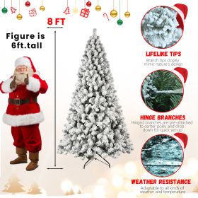 5ft 6ft 8ft 9ft Pre-Lit Flocked Christmas Tree Hinged Artificial Xmas Trees Premium PVC Branches With Lights (Option: 8FT)