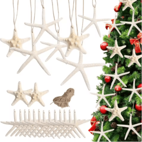 15pcs 2.3-4.3 Inch Starfish Hanging Christmas Tree Ornaments Star Fish Shells Decor For Crafts (Option: White)