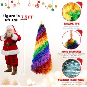 6FT 7.5FT Artificial Colorful Rainbow Christmas Tree, Hinged Xmas Tree With PVC Branch Tips (Option: Half of 15ft)