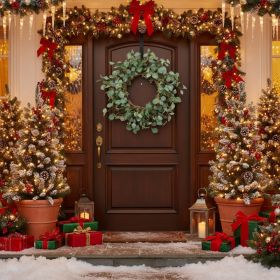23.6in Christmas Eucalyptus Wreath Nartural Green Door Wreath, Fake Leaf Garland For Home Wedding Front Door Decor (Option: GREEN)