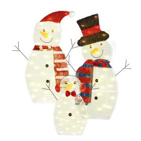 3Pcs 2D Christmas Snowman Yard Decoration Snowman Family Outdoor Decoration With 60Pcs LED Warm Yellow Lights IP44 Waterproof For Christmas Indoo (Option: USB Plug)
