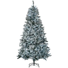 HOMCOM 7.5' Flocked Artificial Christmas Tree With Cold White LED Lights (Option: GREEN)