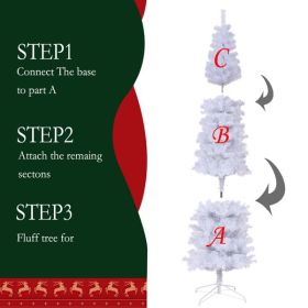 7.5 Feet White Slender Faux Christmas Tree Including Foldable Metal Stands (Option: White)