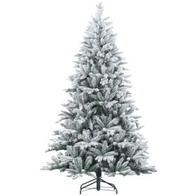 HOMCOM 7ft Snow Flocked Artificial Christmas Tree With 1401 Tips, Foldable Metal Stand, Easy Assembly, Hinged Xmas Tree For Home, Office, Holiday (Option: GREEN)