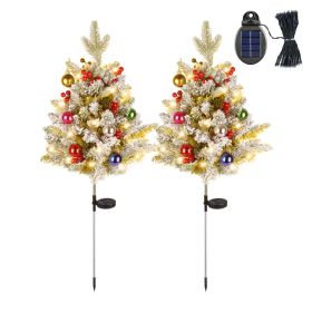 2Pcs Solar Powered Lighted Christmas Tree Urn Filler With Light Artificial Xmas Trees Light With Berries Decor Balls (Option: Sunlight Type)