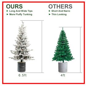 2FT 3FT 4.5FT 6.5FT Pre-lit Potted Flocked Christmas Tree, Snow Frosted Mini Tabletop Artificial Christmas Tree With LED Lights And PE & PVC Bran (Option: Half of 13ft)