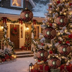 6PCS Set 3.9in Christmas Ball Ornaments For Tree Hanging Holiday Party & Home Festive Decor (Option: RED)