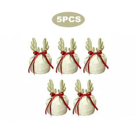 5Pcs Christmas Antler Gift Bags With Drawstring Flannel Gift Pouches Reusable Xmas Party Gift Wrapping Bag For Xmas New Year Birthday Wedding Win (Option: Khaki)
