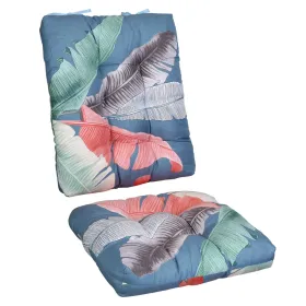 2Pcs/Set 1Pc Back Cushion And 1Pc Seat Cushion Rocking Chair Cushion Upper And Lower Back And Seat Sets (Option: BlueColorLeaf-UpgradedVersion)