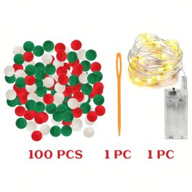 100 Pcs Christmas Pom Poms Balls With Battery String Lights Red And Green White Pompoms Pom Poms For Crafts Making DIY Holiday Christmas Decorati (Option: Green red white)