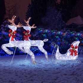 211X27.5X100cm Deer Sled, White Light, Powder Mesh, Christmas Lights, Reindeer (Option: White)