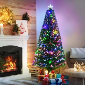 6' Tall Douglas Fir Pre-Lit Artificial Christmas Tree with Realistic Branches, 24 Multi-Color LED Lights, Fiber Optics and 230 Tips (Option: Green-1010x180x190 mm)