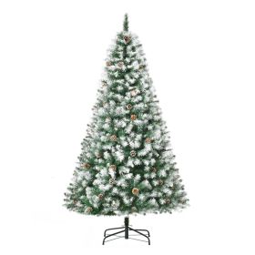 HOMCOM 6ft Unlit Snow-Dusted Full Fir Artificial Christmas Tree With Realistic Branches, 61 Pine Cones And 800 Tips (Option: GREEN)