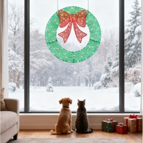 Christmas Wreath Decoration, LED Metal Holiday Decoration In Green Yellow (Option: Green35IN)