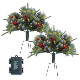 2Pcs Christmas Tree Urn Filler With Light Artificial Lighted Xmas Trees Light With Cones Berries Holiday Planter Filler LED Pathway Pine Tree IP4 (Option: 2PCS)