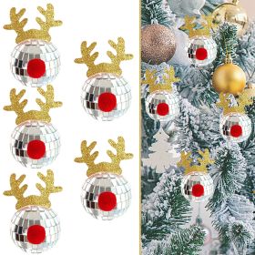 5 Pcs Christmas Silver Disco Mirror Ball With Rope Reflective Mirror Ball Hanging Bright Elk Horns Xmas Ball Ornament For Christmas Tree Birthday (Option: Slivery)