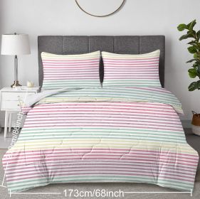 Striped Comforter Set Full Size, Rainbow Comforter Bedding Set Pink Yellow Green Purple 3 Piece, 1 Comforter And 2 Pillow Shams (Option: Twin-Pink)