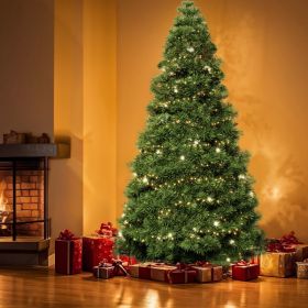 Pre-lit Artificial Christmas Tree, Prelighted Green Artificial Hinged Spruce Xmas Tree With 347 Branch Tips, 120 Incandescent Lights (Option: 9FT Green)
