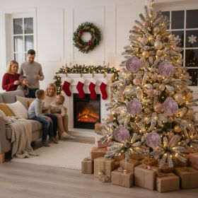 6PCS Set 3.9in Christmas Ball Ornaments Glass Hanging Decor Vibrant Colors For Holiday Tree & Party Easy To Hang (Option: Purple)