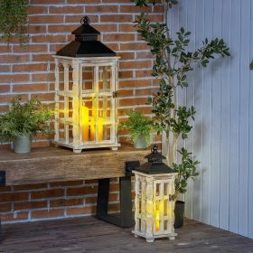 2 Pack 28"/20" Large Rustic Lantern Decorative (Option: Black, Distressed Wood Color-380x380x880 mm)