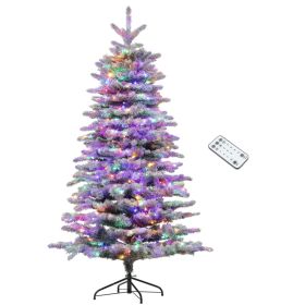 HOMCOM 6.5 Ft Pre-Lit Mountain Pine Artificial Christmas Tree, Snow Flocked Christmas Tree, Hinged Xmas Tree With 400 LED Lights And 990 Branch T (Option: GREEN)