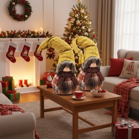 2PCS Set Christmas Gnome Decor 5.5 X 5.5 X 15.7in Adorable Gnome Figurines For Festive Thanksgiving & Holiday Table Display (Option: Brown and Yellow)