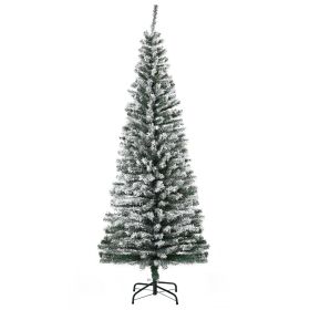 HOMOM 6ft Flocked Christmas Tree, Pencil Artificial Xmas Tree with Faux Snow, Dense Branches, Foldable Metal Base for Indoor Holiday Decor (Option: Green-750x240x220 mm)