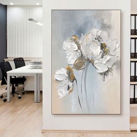 Handmade Oil Painting Fancy Wall Art Personalized Gifts Abstract White Floral Painting On canvas Large Flower Oil Painting Minimalist Modern Livi (style: 01, size: 90X120cm)
