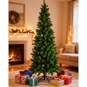 Pencil Christmas Tree, Prelighted Artificial Slim Christmas Trees With 250 Incandescent Lights, 571 Branch Tips & Foldable Base (Option: Green 9FT)
