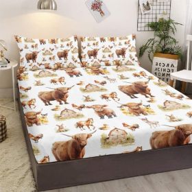 3pcs Little Cow And Duck Pet Theme Children's Fun Style Minimalist Comfort Series Bed Sheet And Two Pillowcases Bedding For All Seasons Use (Option: Queen-white)