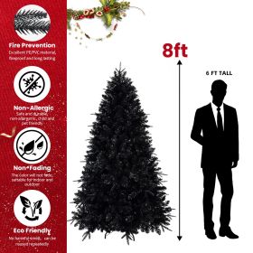 Prelit Black Christmas Tree With White Lights Artificial Fake Christmas Tree With PE&PVC Branch Tips For Halloween And Xmas Tree For Holiday Deco (Option: 8FT)