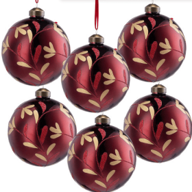 D3.9 Christmas Ball Ornaments, Glass Decorative Hanging Ball Christmas Tree Ornaments For Holiday Party Decorations, Set Of 6 (Option: RED)